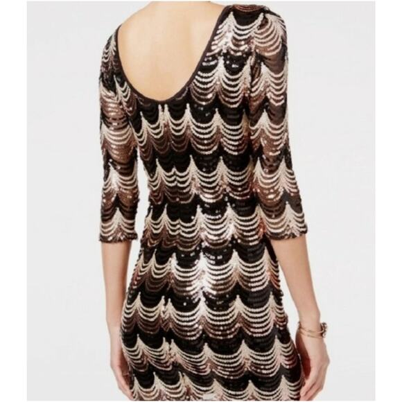 Crystal Doll Sequin Bodycon Mini Dress Small Black Gold Cocktail Party Glam NYE - Picture 3 of 15